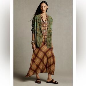 Zara ZW COLLECTION PLAID MAXI SKIRT brown Sz XL